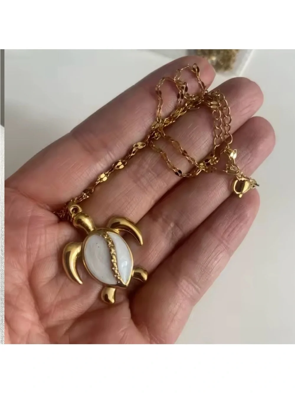 White Turtle 18K Gold Stainless Steel Waterproof Necklace